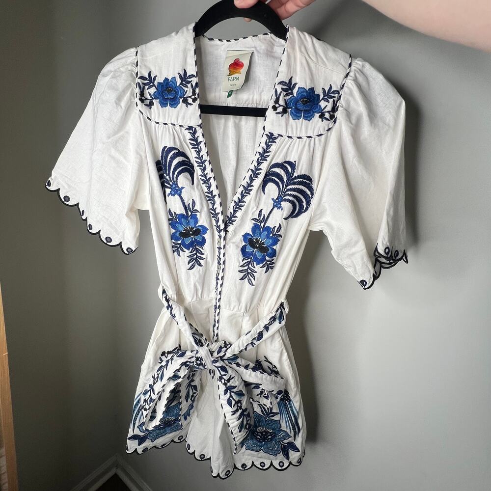 Farm Rio Embroidered Linen Romper Size XS - Picture 10 of 11